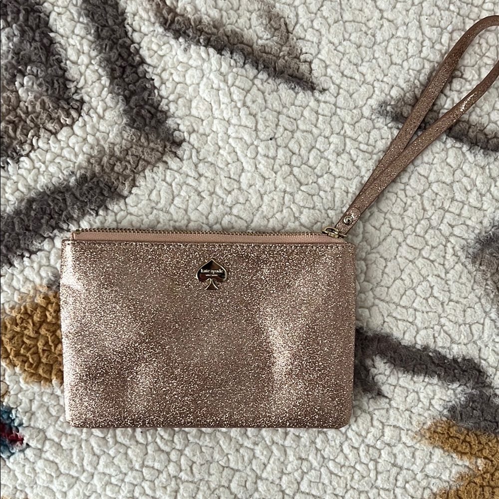 Kate Spade Glitter Wristlet in Rose Gold